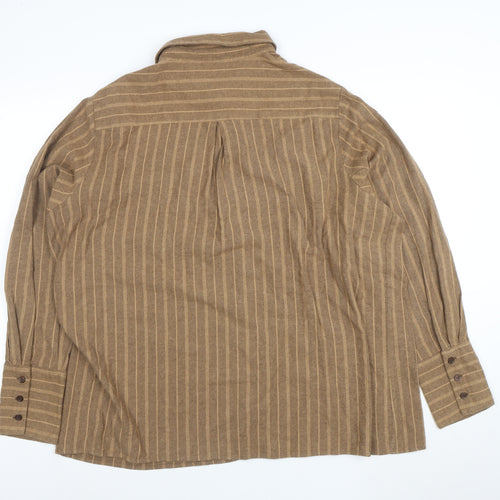 PrettyLittleThing Women Brown Striped Button-Up Shirt UK 10 Long Sleeve Collared