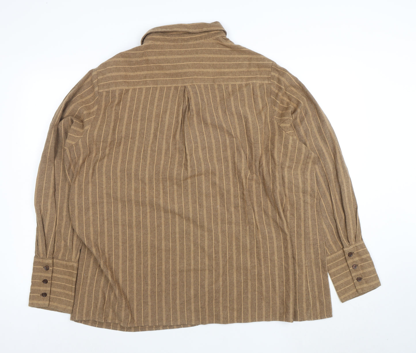 PrettyLittleThing Women Brown Striped Button-Up Shirt UK 10 Long Sleeve Collared