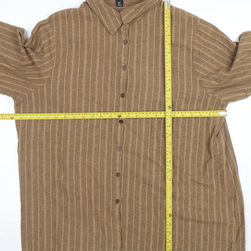 PrettyLittleThing Women Brown Striped Button-Up Shirt UK 10 Long Sleeve Collared