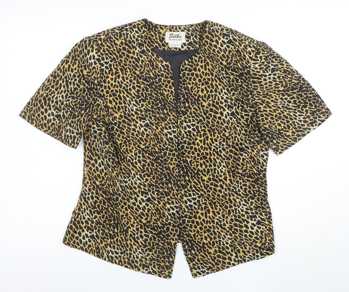 Silks by Joan Leslie Women's Brown Leopard Print Silk Jacket Size 12
