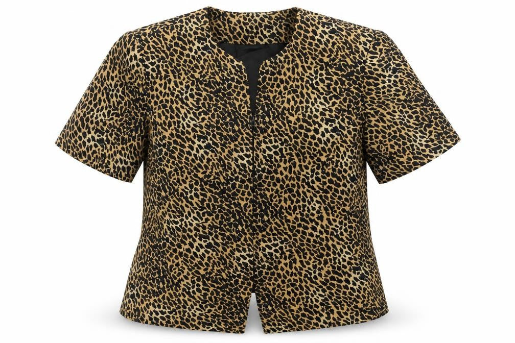 Front view of Silks by Joan Leslie Women's Brown Leopard Print Silk Jacket, size 12
