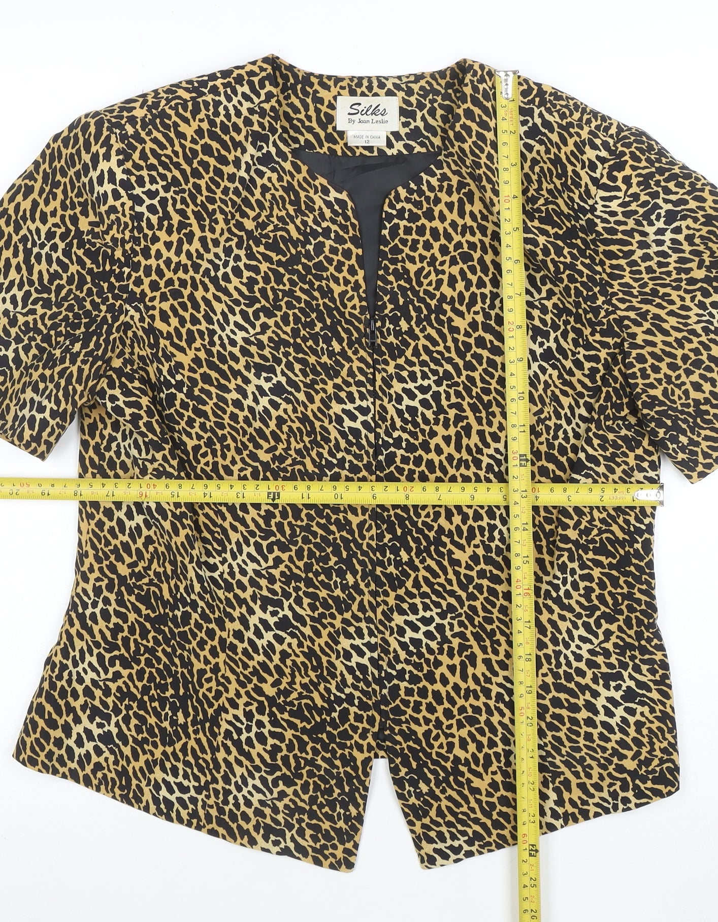 Silks by Joan Leslie Women's Brown Leopard Print Silk Jacket Size 12