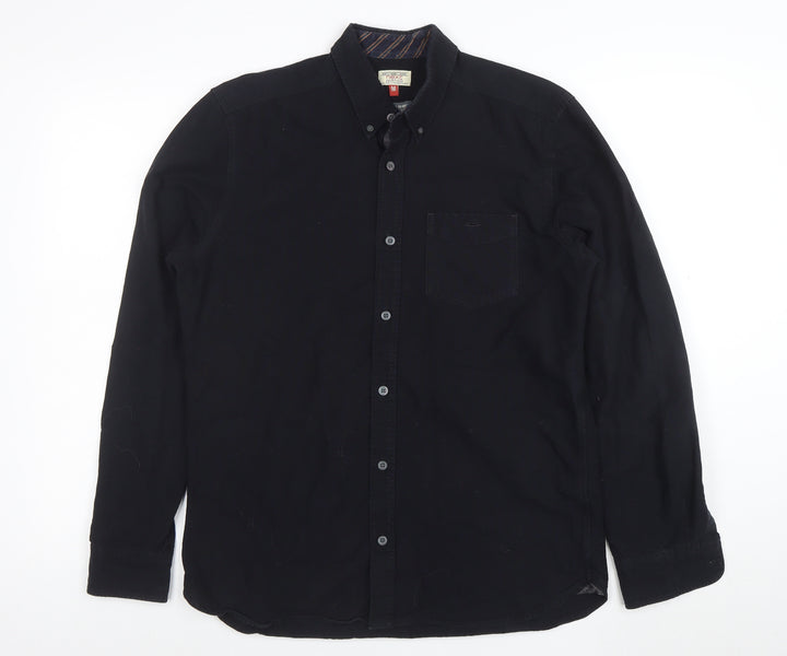 Next Men's Black Long Sleeve Button-Down Cotton Casual Shirt M