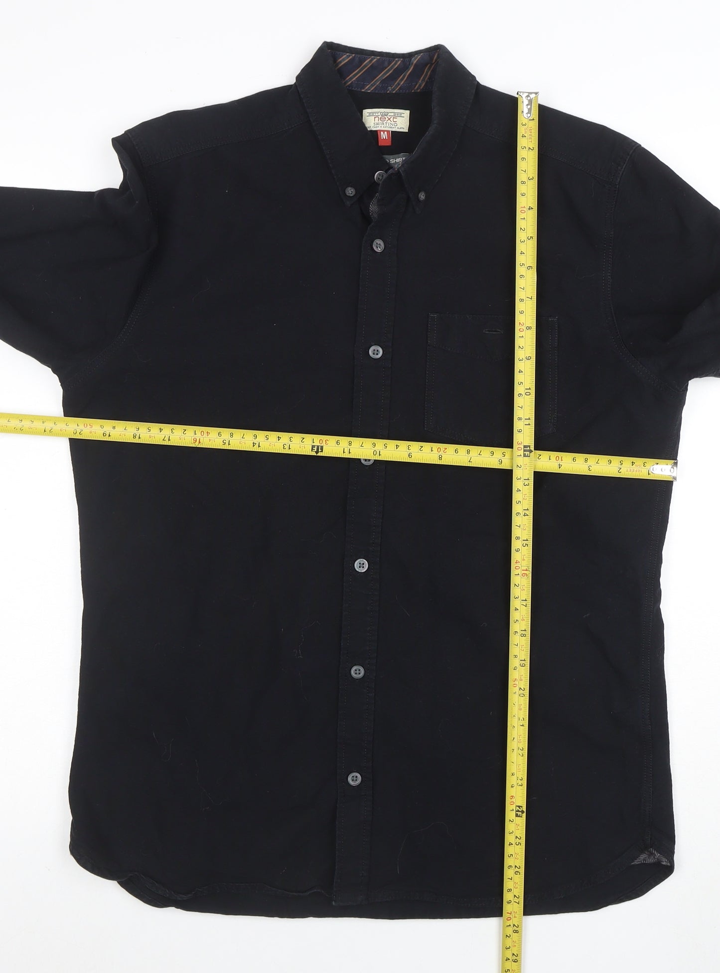 Next Men's Black Long Sleeve Button-Down Cotton Casual Shirt M