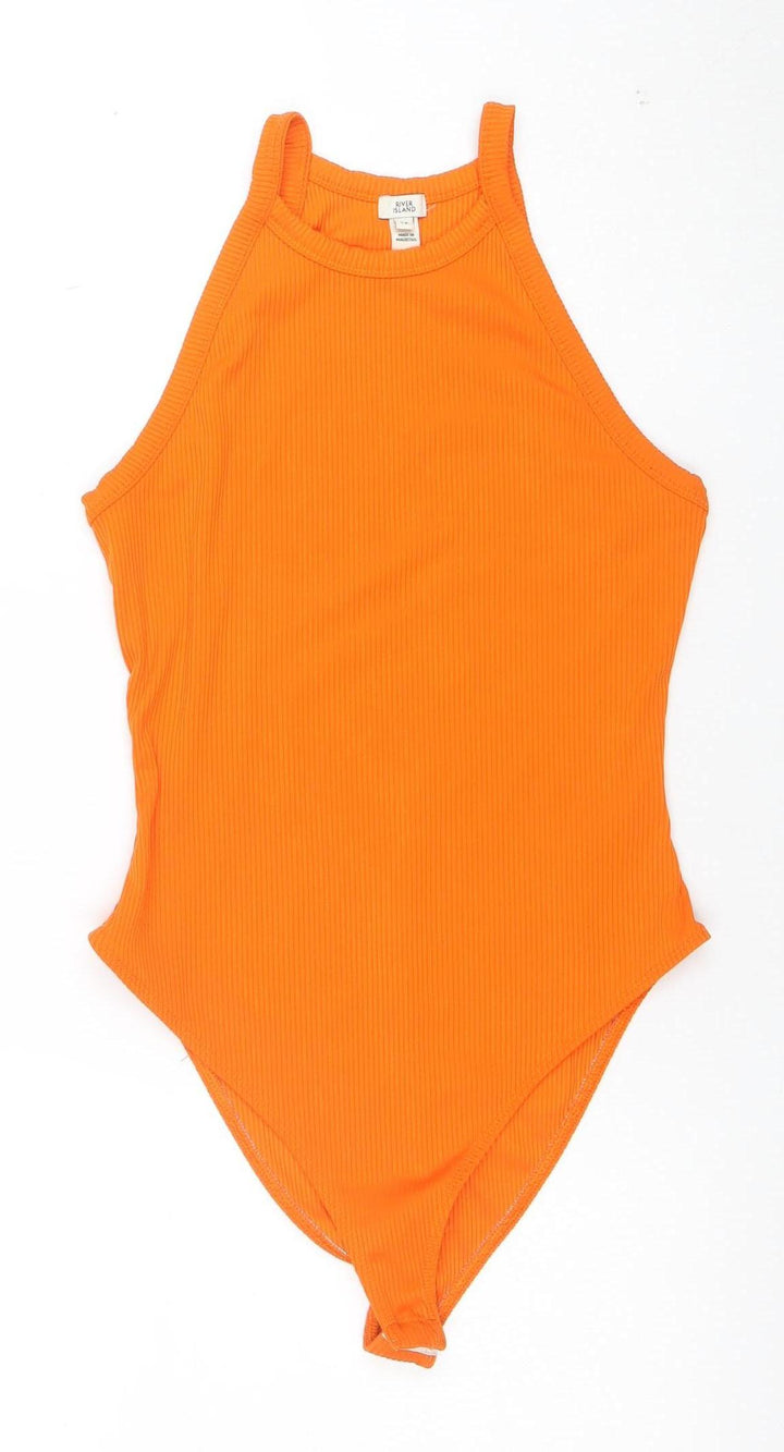 River Island Womens Orange One Shoulder Ribbed Bodysuit Size 12
