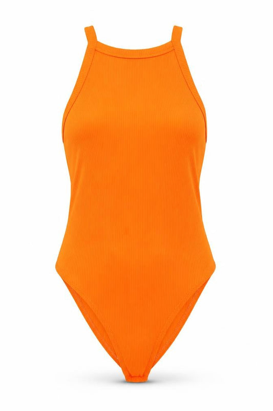 River Island Womens Orange One Shoulder Ribbed Bodysuit Size 12