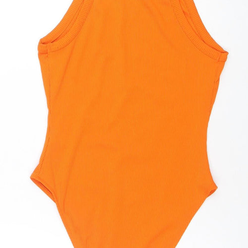 River Island Womens Orange One Shoulder Ribbed Bodysuit Size 12