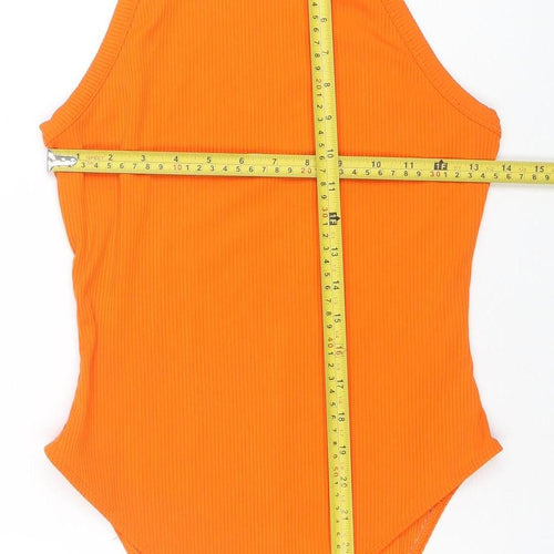 River Island Womens Orange One Shoulder Ribbed Bodysuit Size 12