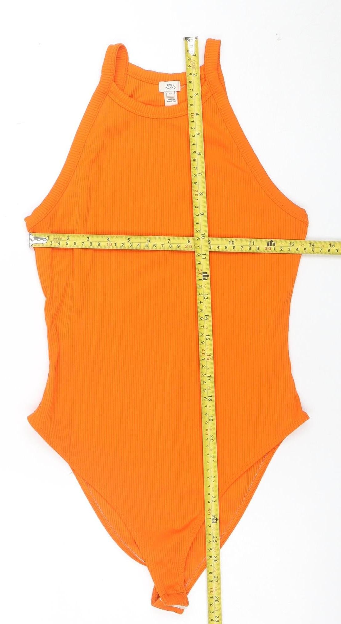 River Island Womens Orange One Shoulder Ribbed Bodysuit Size 12