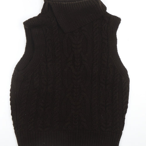 Zara Womens Brown Cable-Knit Sleeveless Roll Neck Jumper Vest Size M