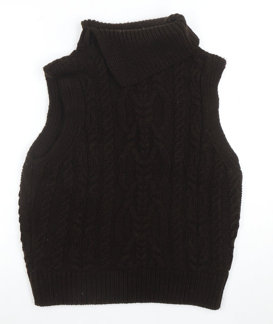 Zara Womens Brown Cable-Knit Sleeveless Roll Neck Jumper Vest Size M
