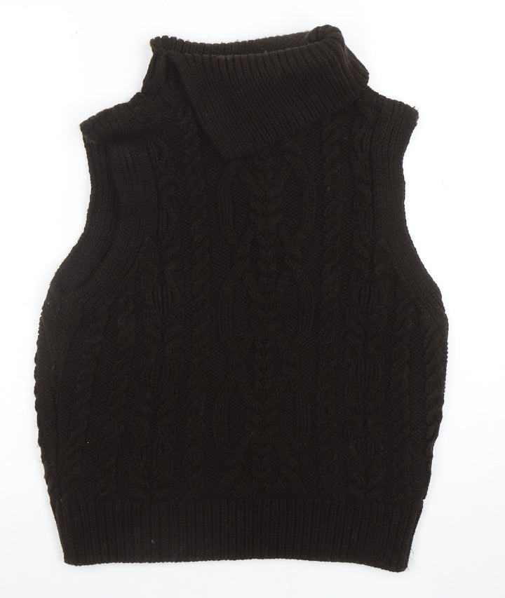 Zara Womens Brown Cable-Knit Sleeveless Roll Neck Jumper Vest Size M