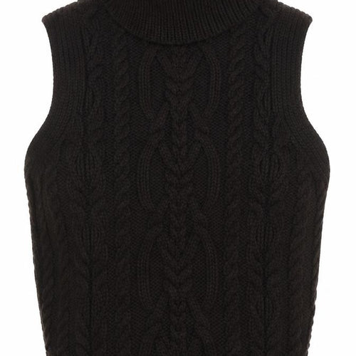 Zara Womens Brown Cable-Knit Sleeveless Roll Neck Jumper Vest Size M