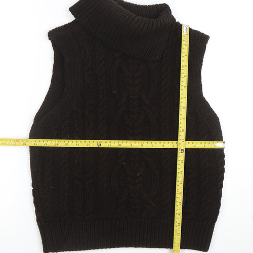 Zara Womens Brown Cable-Knit Sleeveless Roll Neck Jumper Vest Size M