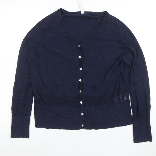 Weird Fish Women's Blue Cotton V-Neck Button Cardigan Size 18