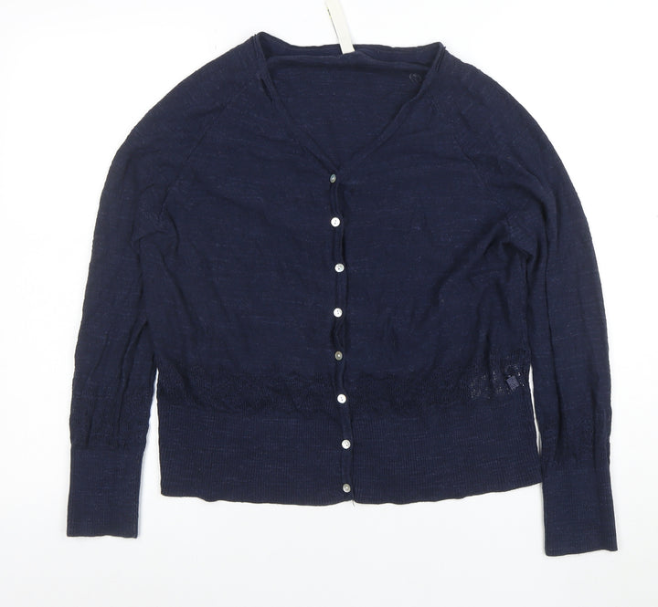 Weird Fish Women's Blue Cotton V-Neck Button Cardigan Size 18