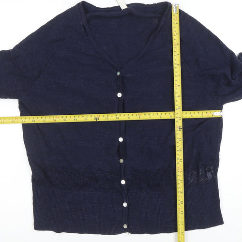 Weird Fish Women's Blue Cotton V-Neck Button Cardigan Size 18