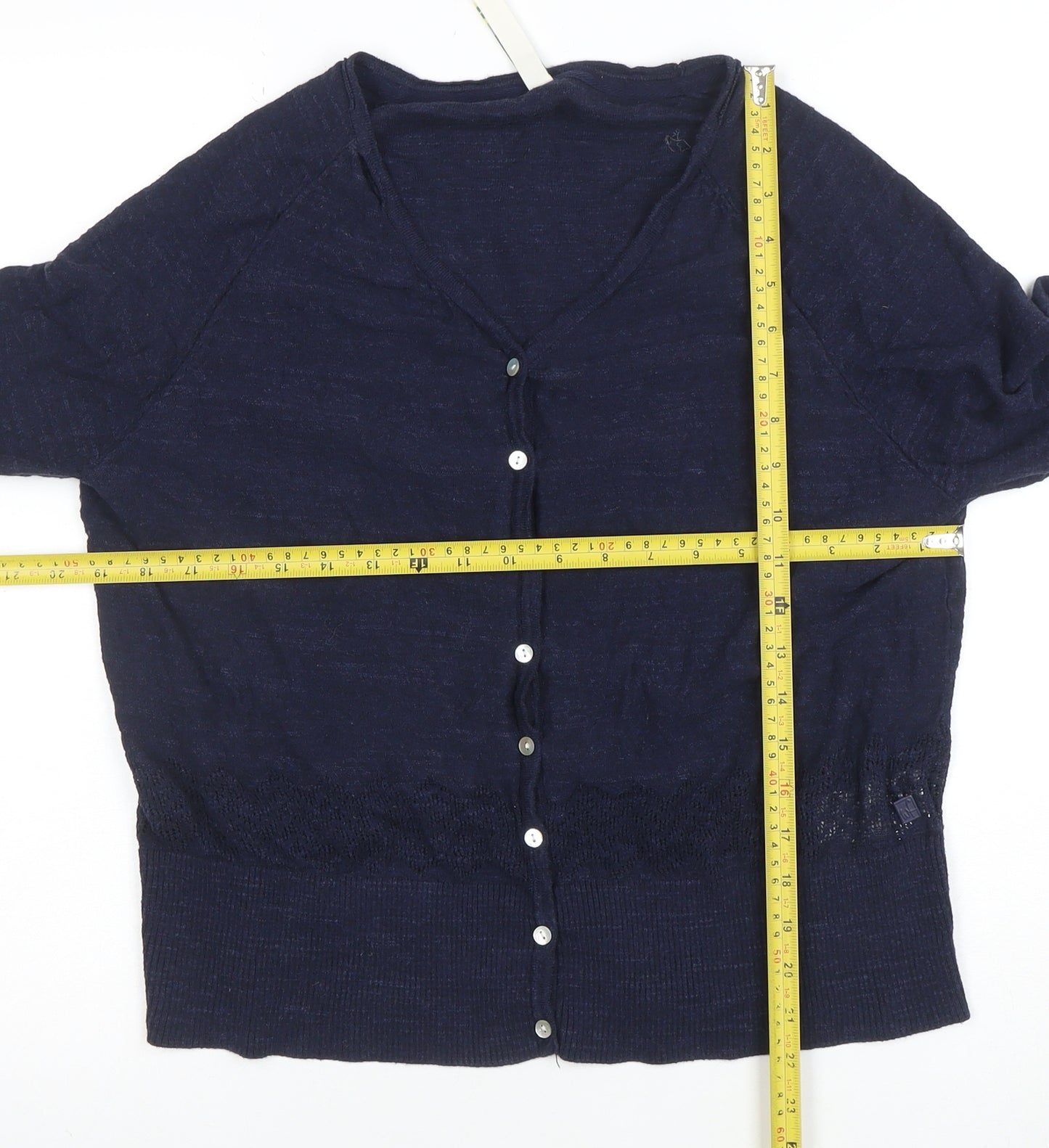 Weird Fish Women's Blue Cotton V-Neck Button Cardigan Size 18