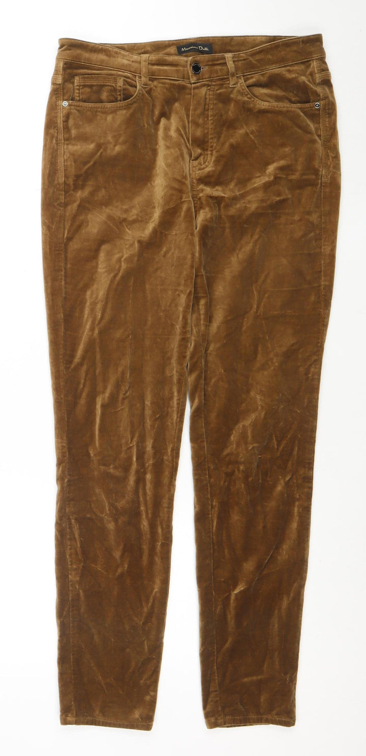 Massimo Dutti Women's Brown Velvet Slim Trousers Size 8