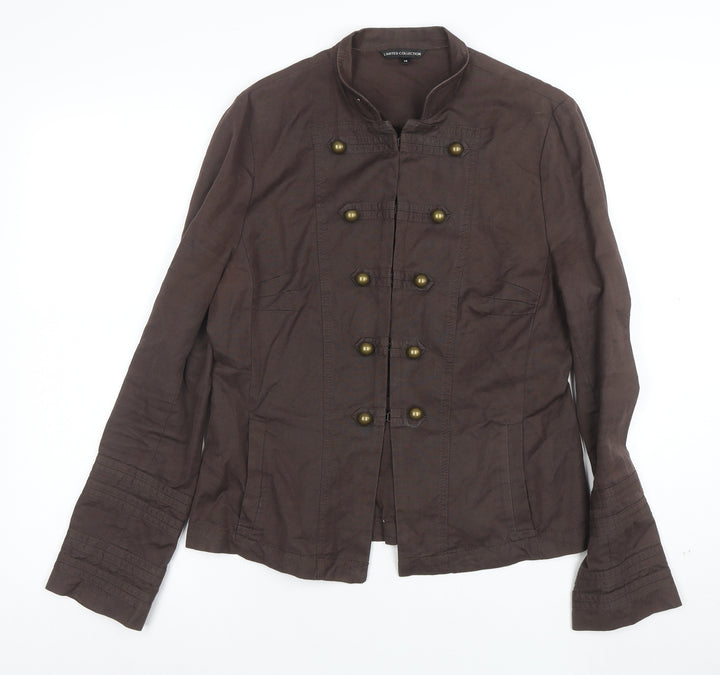 Marks and Spencer Limited Collection Brown Cotton Linen Military Blazer Women Size 14