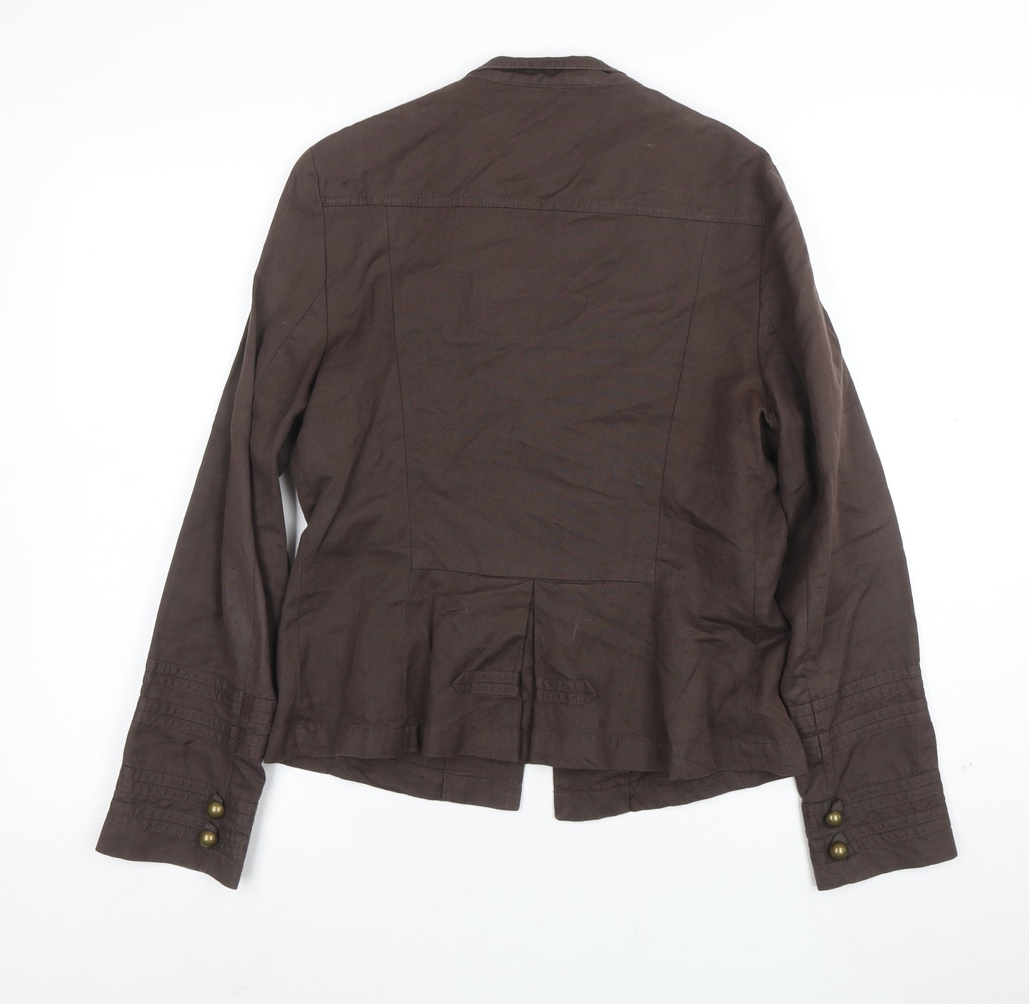 Marks and Spencer Limited Collection Brown Cotton Linen Military Blazer Women Size 14