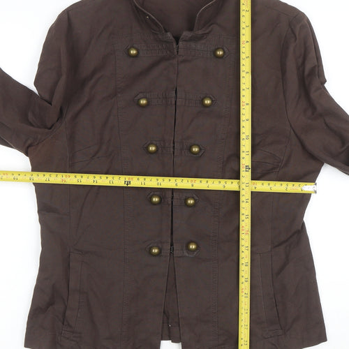 Marks and Spencer Limited Collection Brown Cotton Linen Military Blazer Women Size 14