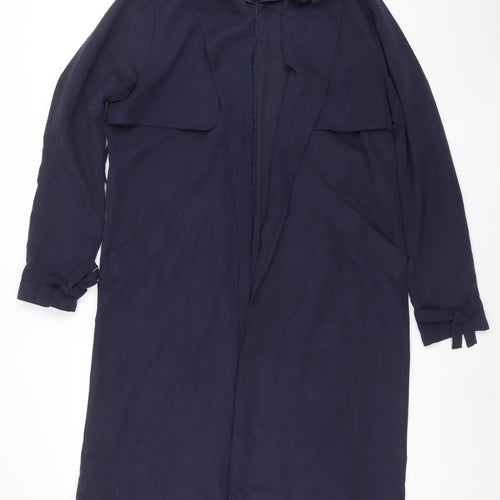 New Look Women Blue Long Trench Coat Size 14 Belted Classic Style