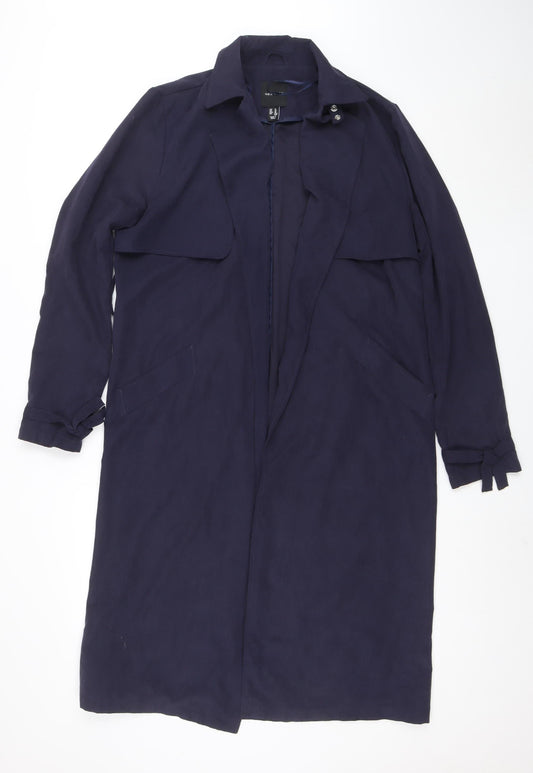 New Look Women Blue Long Trench Coat Size 14 Belted Classic Style