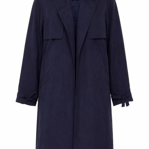 New Look Women Blue Long Trench Coat Size 14 Belted Classic Style