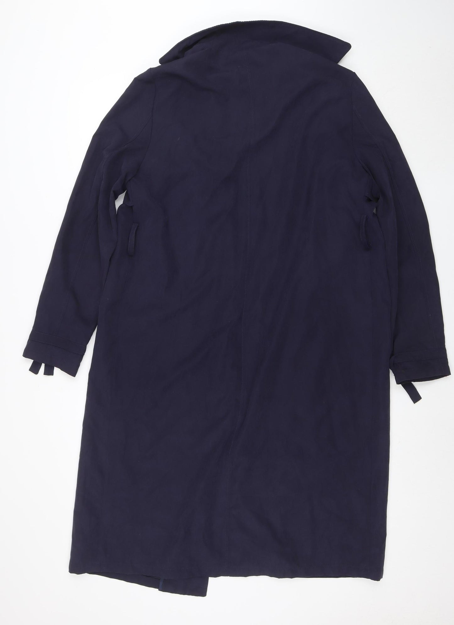 New Look Women Blue Long Trench Coat Size 14 Belted Classic Style