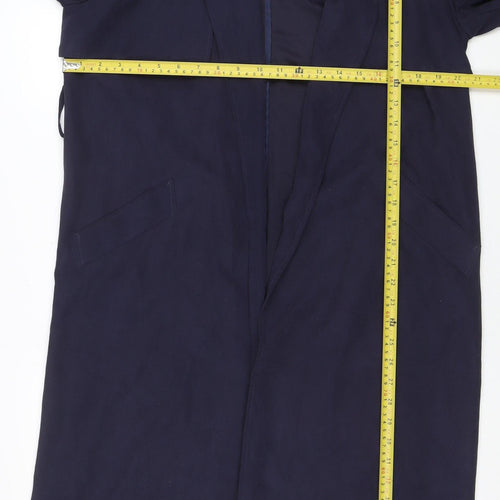 New Look Women Blue Long Trench Coat Size 14 Belted Classic Style