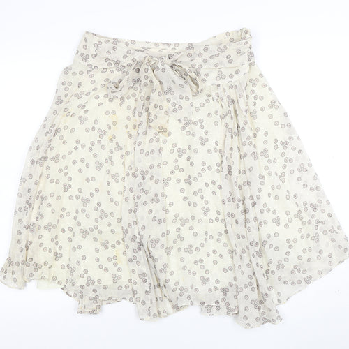 Ted Baker Women Ivory Floral Bow A-Line Silk Skirt Size 10