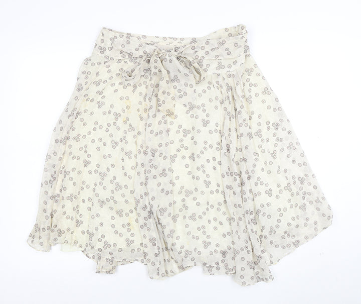 Ted Baker Women Ivory Floral Bow A-Line Silk Skirt Size 10
