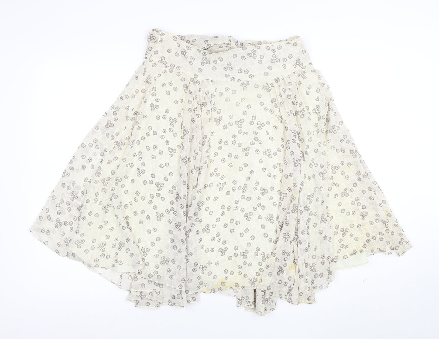 Ted Baker Women Ivory Floral Bow A-Line Silk Skirt Size 10