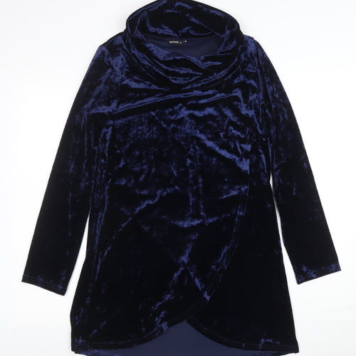 Roman Women Blue Size 10 Velvet Cowl Neck Long Sleeve Shift Dress