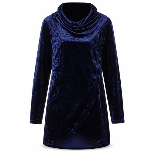 Roman Women Blue Size 10 Velvet Cowl Neck Long Sleeve Shift Dress