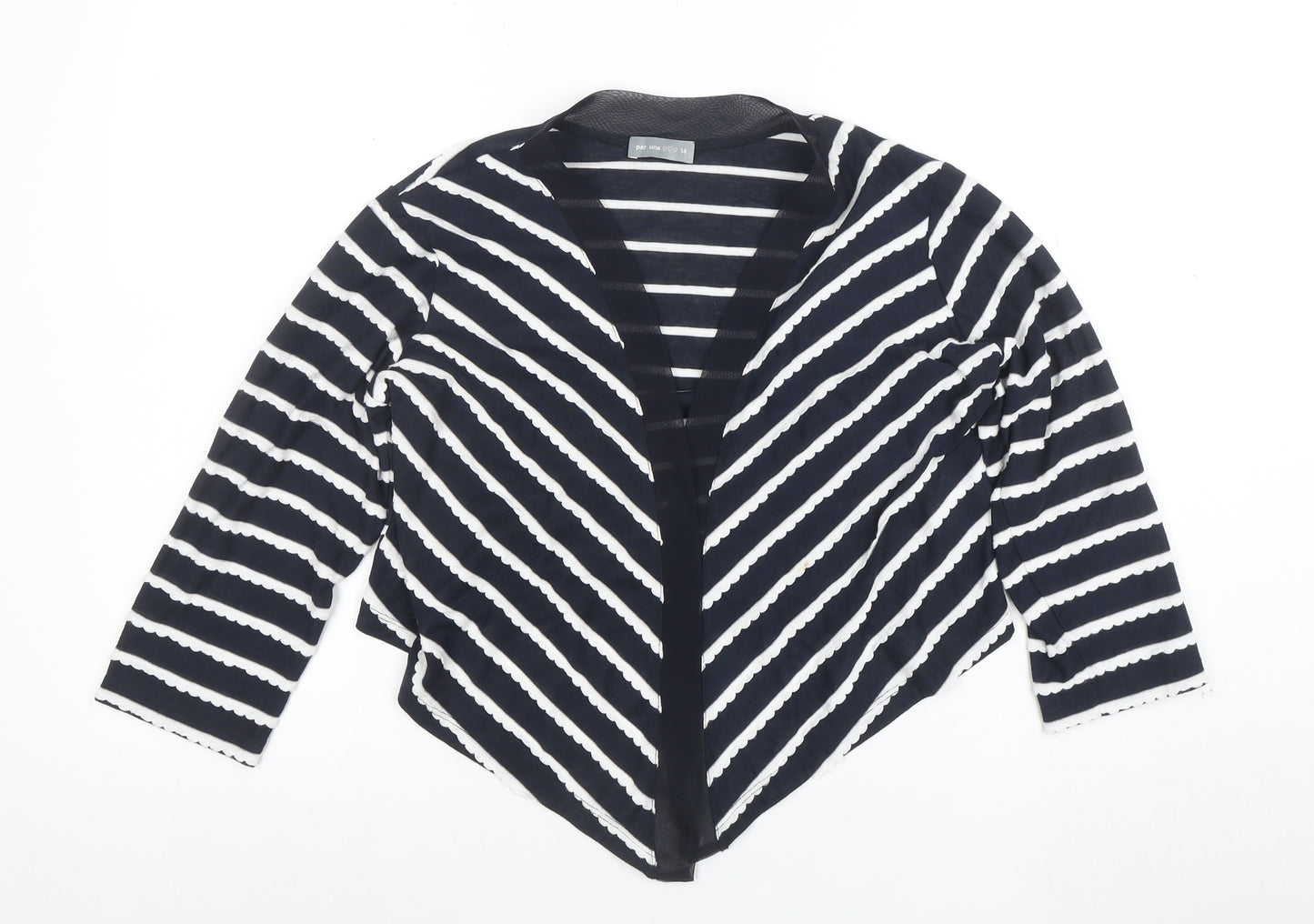 Marks and Spencer Per Una Women's Black Stripe V-Neck Open Cardigan Size 14
