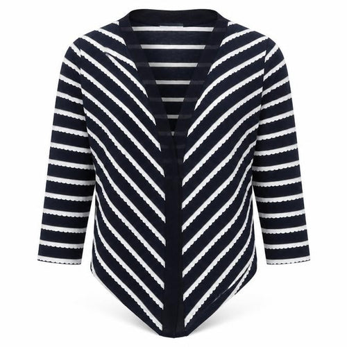 Marks and Spencer Per Una Women's Black Stripe V-Neck Open Cardigan Size 14