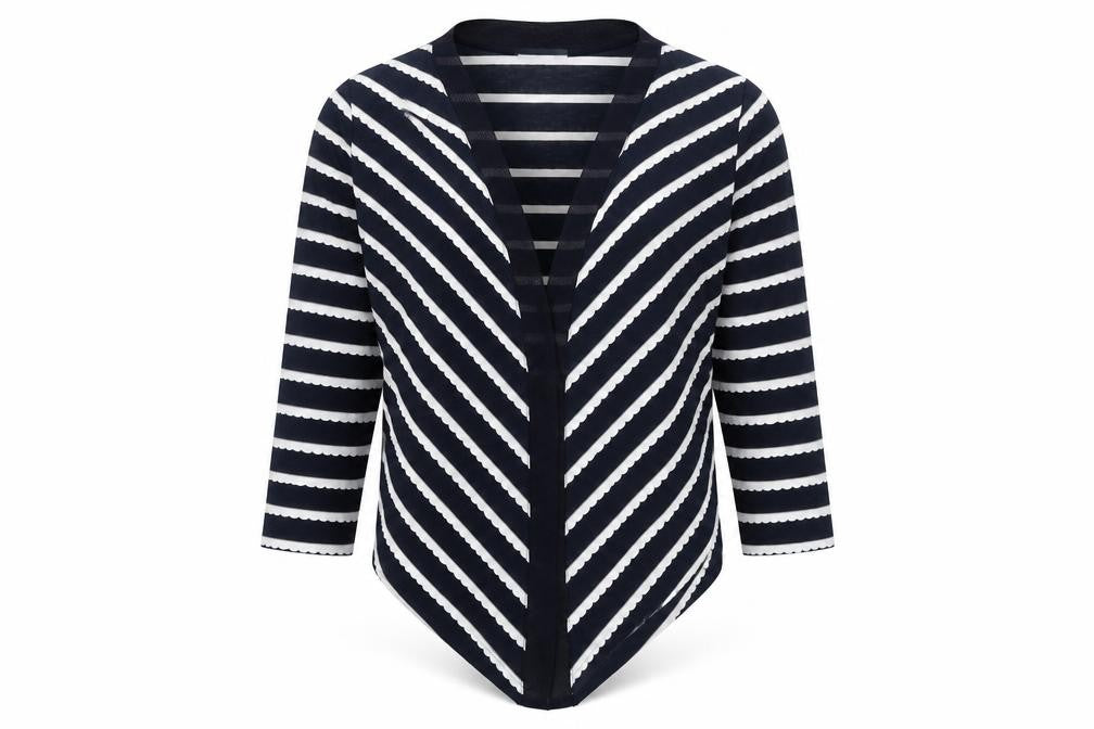 Marks and Spencer Per Una Women's Black Stripe V-Neck Open Cardigan Size 14