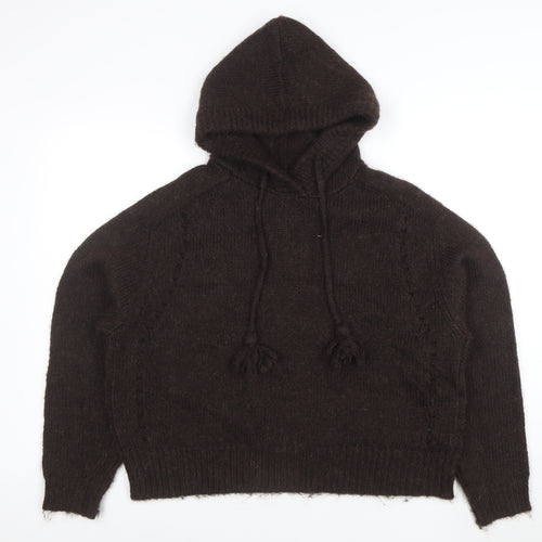 Per Una Women Brown Alpaca Blend Hooded Knit Jumper Size M