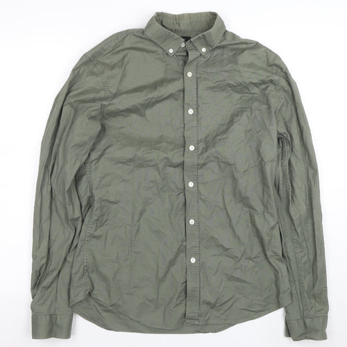 New Look Men's Green Long Sleeve Button-Up Cotton Shirt Size L