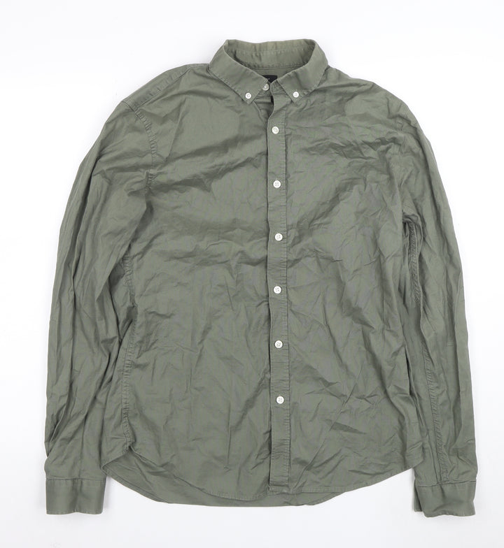 New Look Men's Green Long Sleeve Button-Up Cotton Shirt Size L