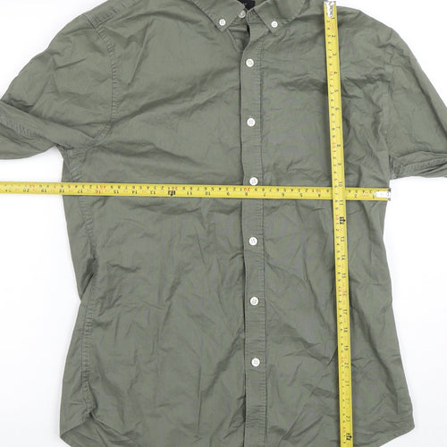 New Look Men's Green Long Sleeve Button-Up Cotton Shirt Size L