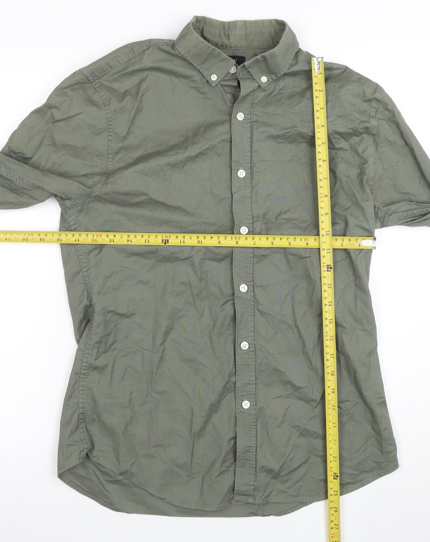 New Look Men's Green Long Sleeve Button-Up Cotton Shirt Size L