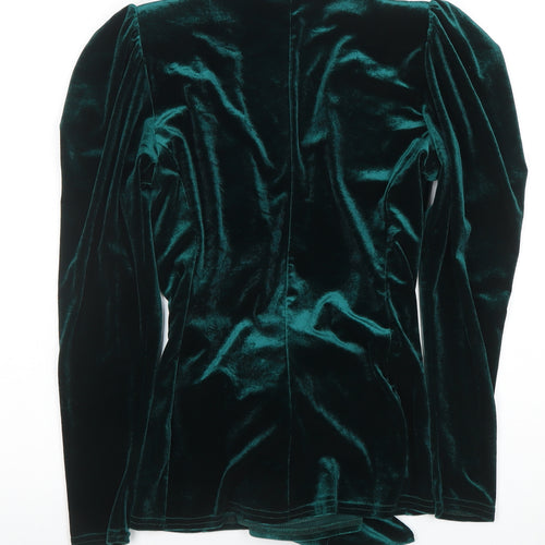 Quiz Women Green Velvet Wrap Blouse Size 8 Long Sleeve Tie Front Top