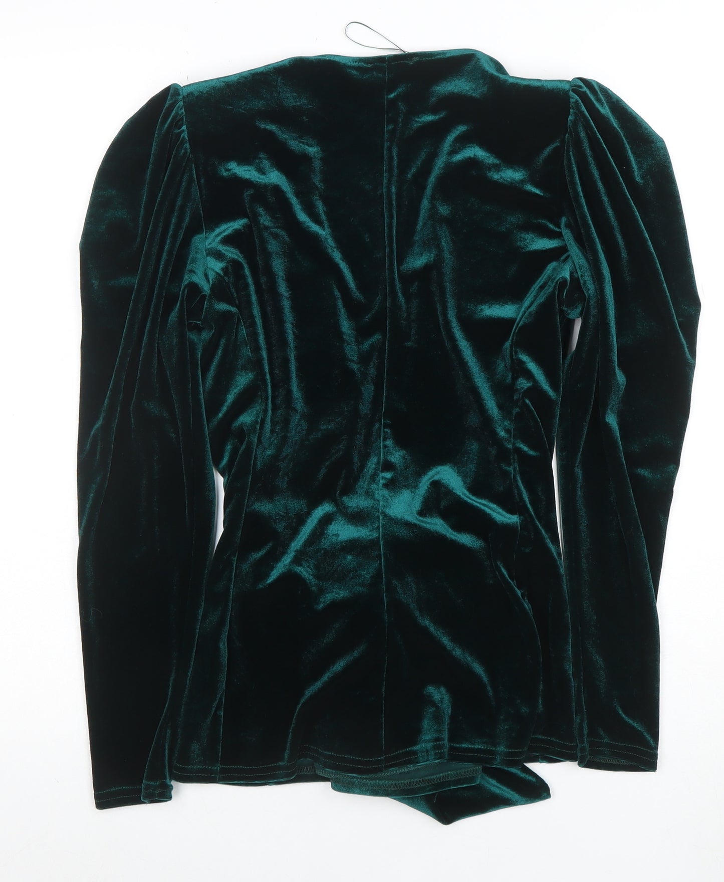Quiz Women Green Velvet Wrap Blouse Size 8 Long Sleeve Tie Front Top