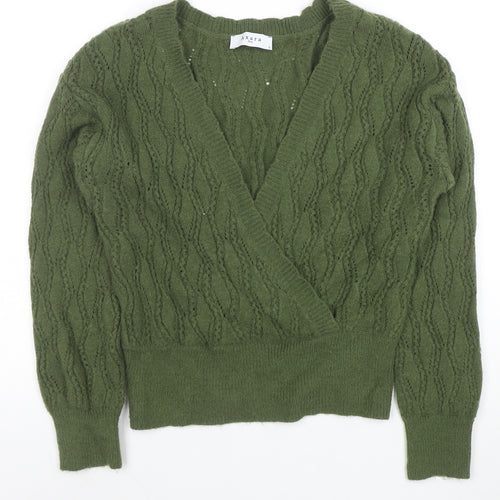 Axara Women’s Green V-Neck Wrap Knit Jumper Size S