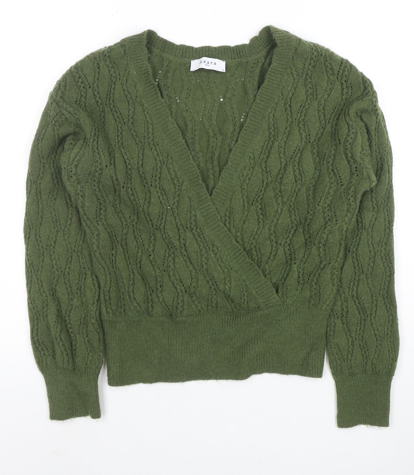 Axara Women’s Green V-Neck Wrap Knit Jumper Size S