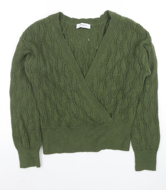 Axara Women’s Green V-Neck Wrap Knit Jumper Size S