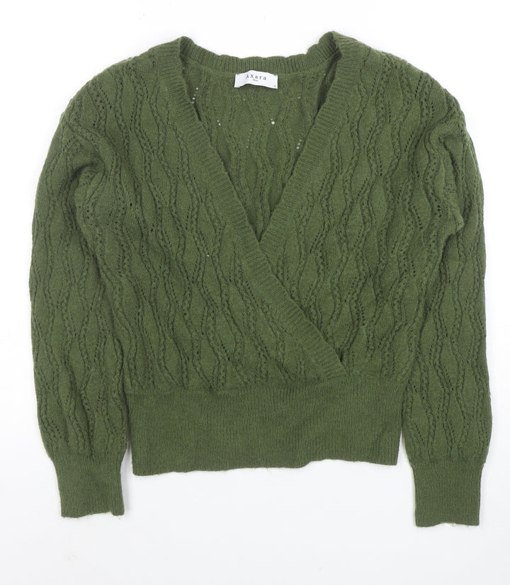 Axara Women’s Green V-Neck Wrap Knit Jumper Size S